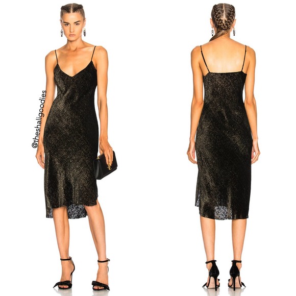 NILI LOTAN Short Cami Dress Black Gold Metallic Velvet Slip - Picture 1 of 8